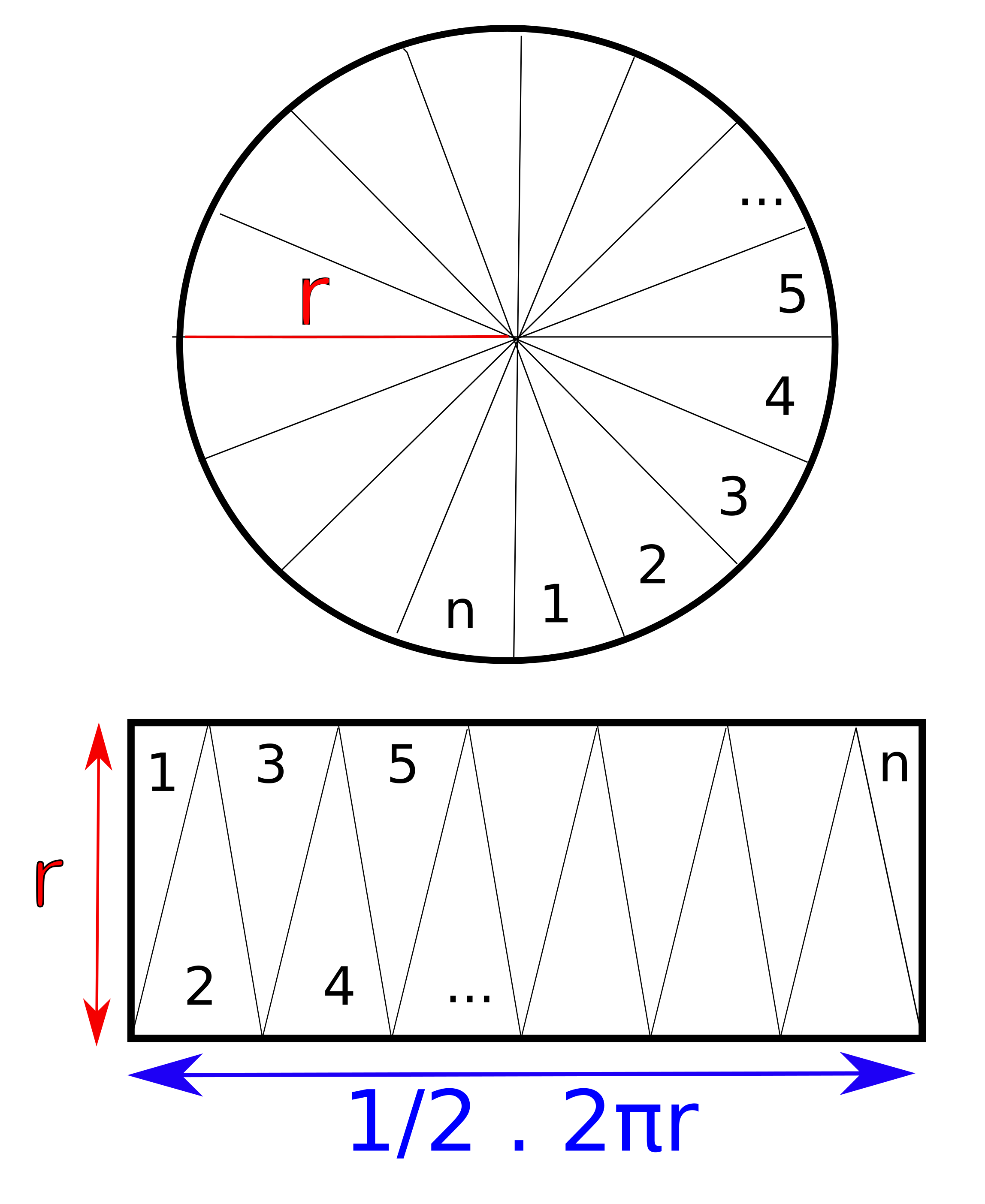Representación del área del círculo segmentado en triángulos